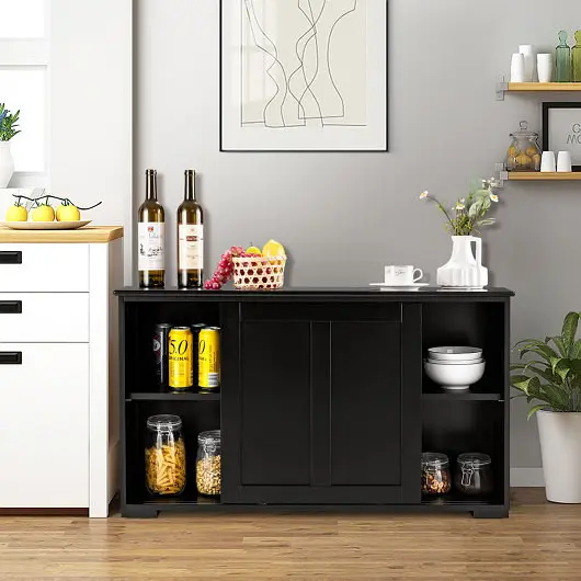 Costway Kitchen Storage Cupboard Cabinet Sliding Door, Onyx, HW53868BK
