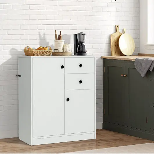 Costway Medium 2-Door Free, Standing Kitchen Sideboard Adjustable Shelves, Ivory, JZ10119WH