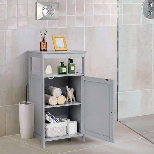 Costway Micro Bathroom Wooden Floor Cabinet Multifunction Storage Rack, Gray, HW66005GR