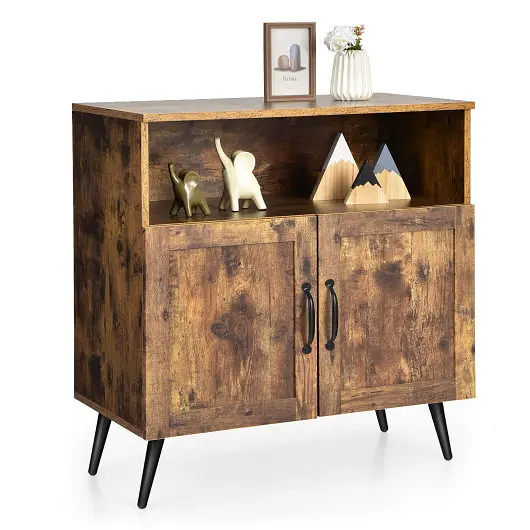 Costway Mid-century Wooden Storage Cabinet Wine Glass Holders, Rustic Espresso, HV10126CF