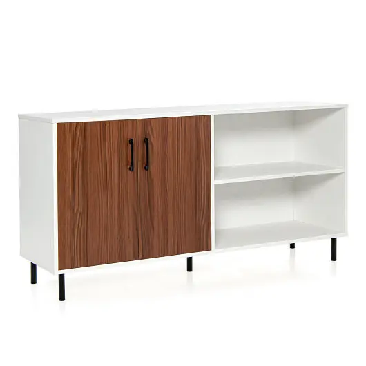 Costway Modern Buffet Sideboard 2 Doors and Open Compartments, Walnut, JV10261BN