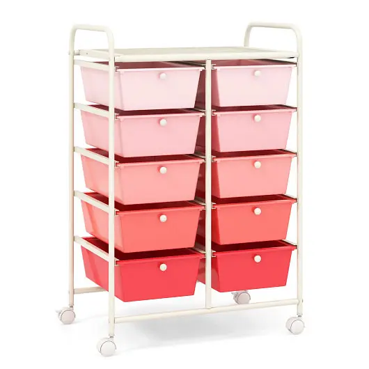 Costway Multi-Purpose 10-Drawer Rolling Storage Cart, Pink, JV11073PI