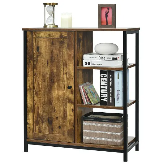 Costway Multipurpose Freestanding Storage Cabinet 3 Open Shelves and Doors, HW66586