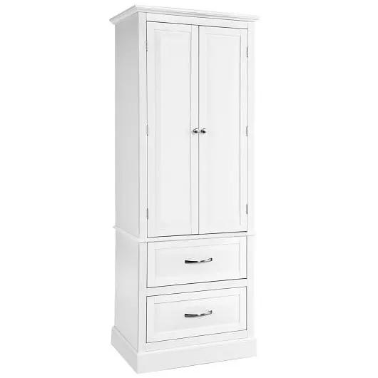 Costway Narrow 62 Inch Freestanding Bathroom Cabinet Adjustable Shelves and 2 Drawers, White, JV10301WH
