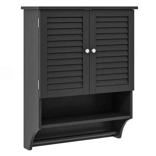 Costway Next-Generation 2-Doors Bathroom Wall, Mounted Medicine Cabinet Towel Bar, Onyx, BA7874DK