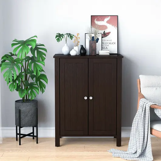 Costway Quality 2-Door Bathroom Floor Storage Cabinet Space Saver Arranger, Walnut, HW66188CF