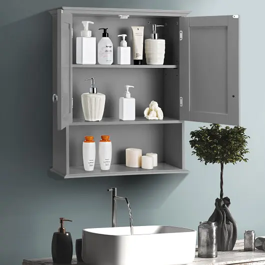 Costway Quick Wall Mount Bathroom Storage Cabinet, Gray, HW66930GR