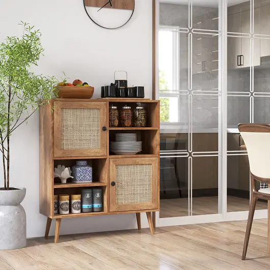 Costway Reinforced Rattan Buffet Cabinet 2 Doors and 2 Cubbies, Unfinished, JV10827BN