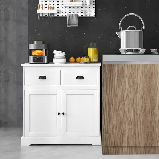 Costway Shielded Kitchen Buffet Storage Cabinet 2 Doors and 2 Storage Drawers, White, JV10681WH