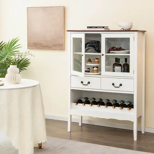 Costway Sideboard Buffet Cabinet 2 Tempered Glass Doors, White, JV10445WH