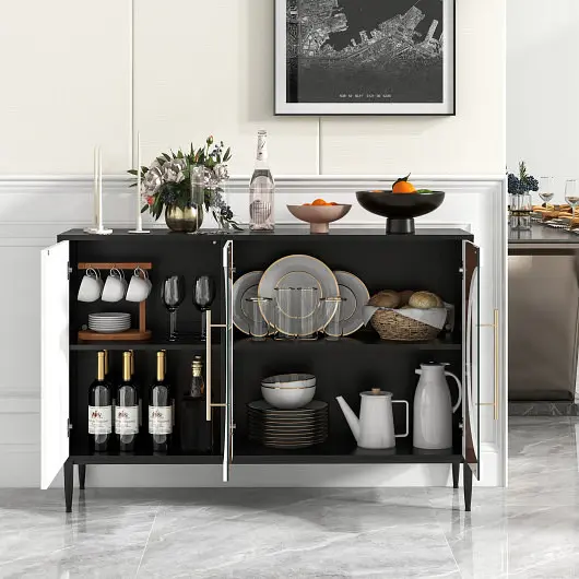 Costway Sideboard Cabinet Tempered Glass Door Living Room Dining Room Kitchen, Snow White, JV11456WH