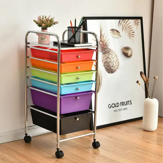 Costway Smooth-Operating 6 Drawers Rolling Storage Cart Arranger, Multicolor, HW53824MT
