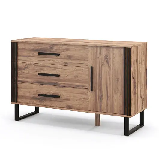 Costway Streamlined Sideboard Buffet Cabinet Credenza Storage Cabinet 3 Drawers, Rustic Espresso, JV11527CF