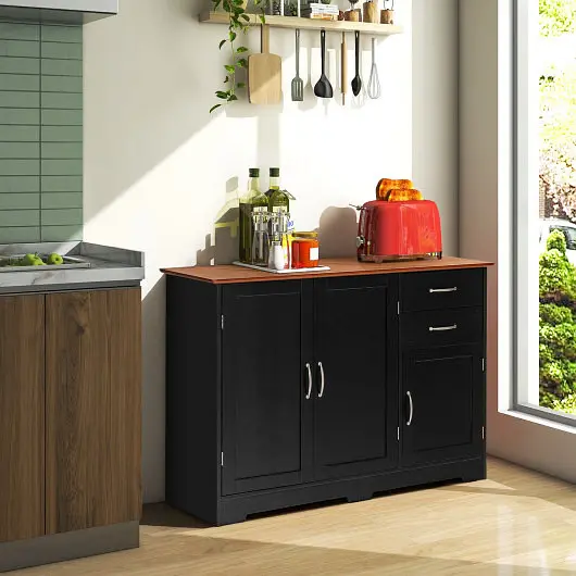 Costway Sustainable Buffet Storage Cabinet 2-Door Cabinet and 2 Drawers, Matte Black, HW65638BK