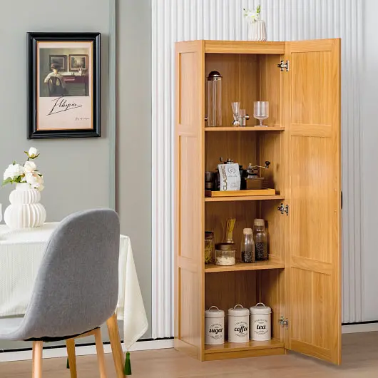 Costway Tall Storage Cabinet 4 Storage Shelves Bathroom Living Room, Natural, JZ10086NA