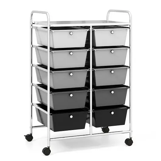 Costway Time-Tested 10-Drawer Rolling Storage Cart, Gray, JV11073KM