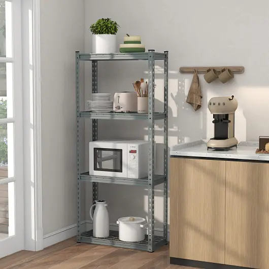 Costway Tough 4-Tier Metal Shelving Unit Anti, Slip Foot Pad and Anti-tipping Device, Charcoal, TA10050GR