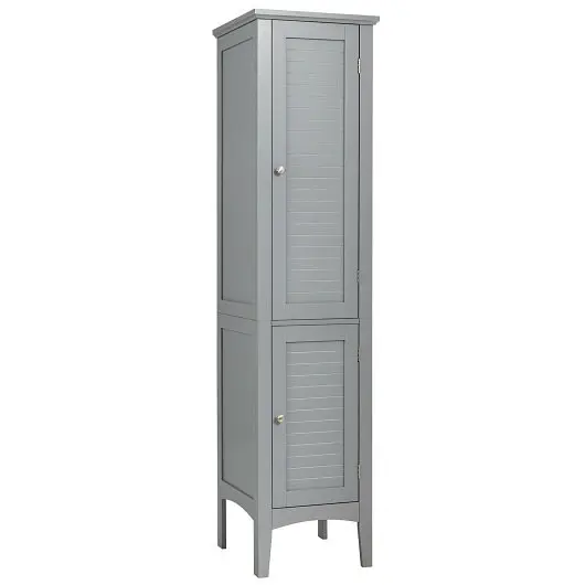 Costway Traditional Freestanding Bathroom Storage Cabinet Kitchen and Living Room, Silver Gray, HW66805GR