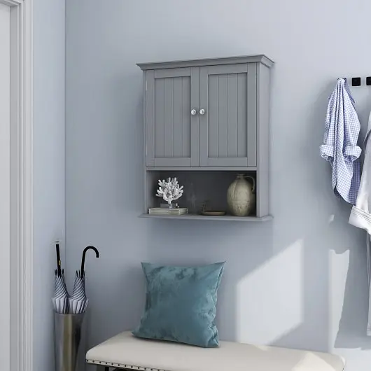Costway Wall Mount Bathroom Cabinet Storage Arranger Doors and Shelves, Graphite, HW66689GR