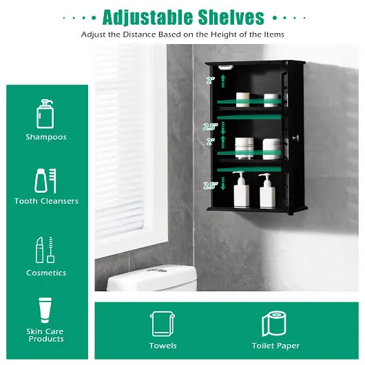 Costway Wall Mount Medicine Cabinet Multifunction Storage Arranger, Dark Chocolate, HW66006CF
