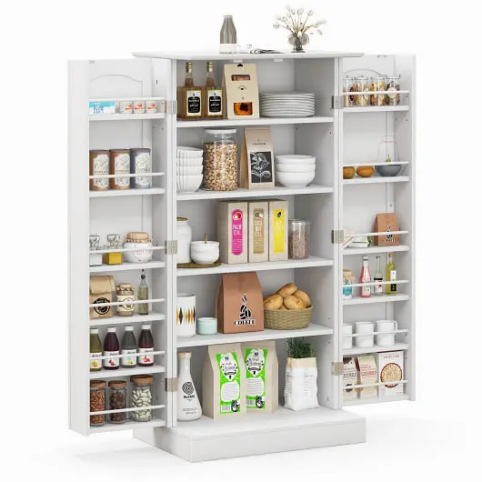 Costway Water-Resistant Freestanding Buffet Cupboards Sideboard 2 Doors and Anti-Tipping Devices, Ivory, HV10421WH