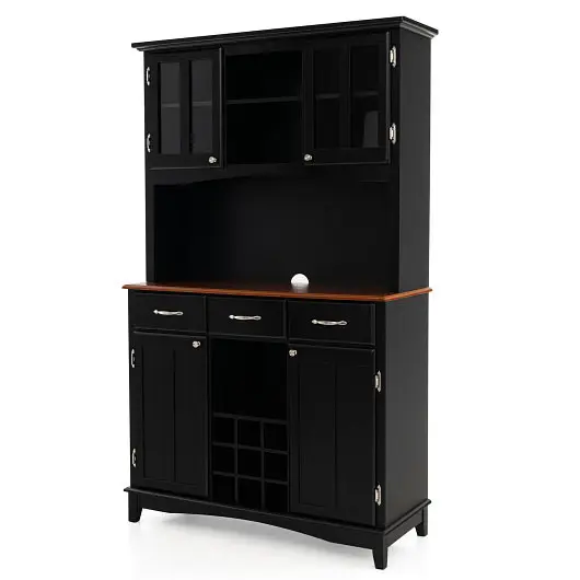 Costway Wide Kitchen Storage Cabinet Cupboard Wine Rack and Drawers, Black, HW64504BK+