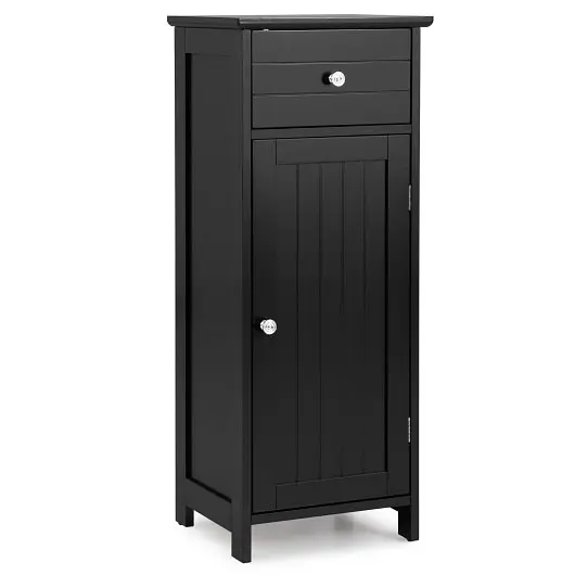 Costway Wooden Bathroom Floor Storage Cabinet Drawer and Shelf, Black, HW66003BK
