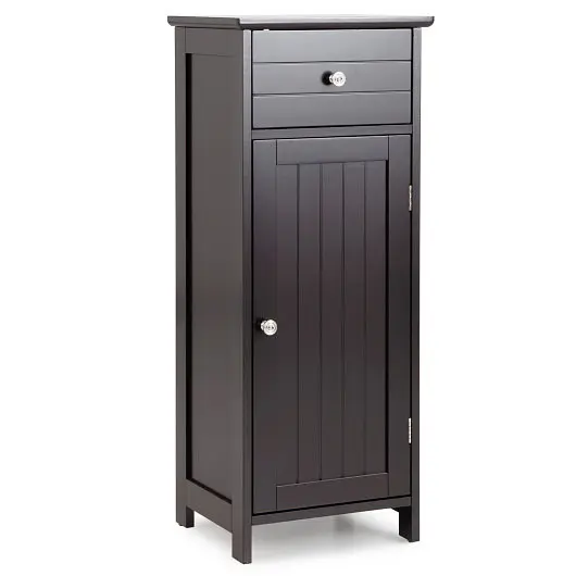 Costway Wooden Bathroom Floor Storage Cabinet Drawer and Shelf, Brown, HW66003CF
