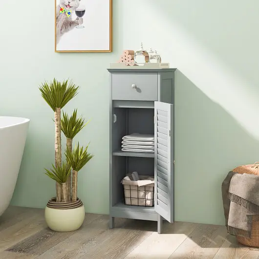 Costway Woodern Bathroom Floor Storage Cabinet Drawer and Shutter Door, Charcoal, HW66000GR
