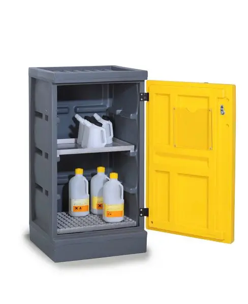 Denios Big Poly Cabinet, 1 door, 1 stainless steel and 1 drip tray, K22-0620