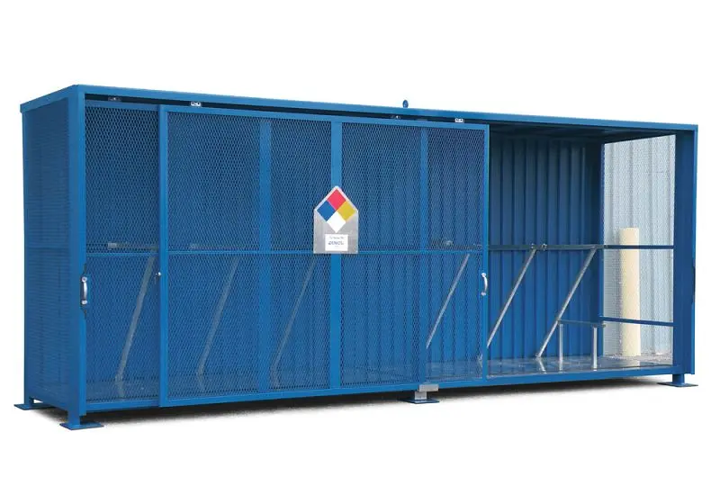 Denios Dependable Gas Cylinder Storage Floor Plate, 21 x 5, Lockable Sliding Door, Steel Frame, L62-3117