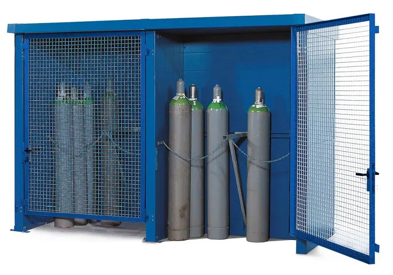 Denios Gas Cylinder Cage, 2-Hour Fire Rated, 12 Cylinder Flat Capacity, Steel Frame, Open Mesh Design, L65-0400