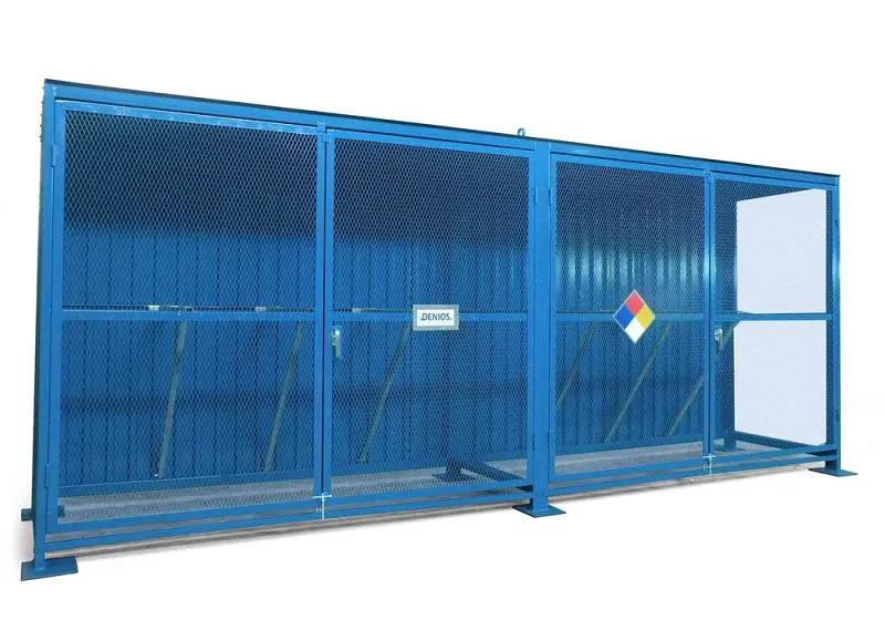 Denios Gas Cylinder Storage, 21 x 5, Lockable Sliding Doors, Mild Steel Frame, Corrosion Resistant, L62-3116
