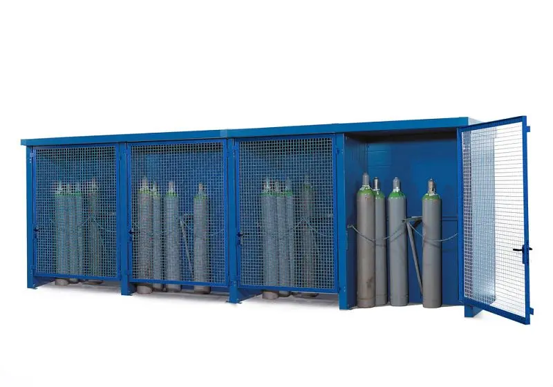 Denios Hi-Vis Gas Cylinder Cage, 2-Hour Fire Rated, 24 Cylinder Capacity, Steel Frame, Open Mesh Design, L65-0600