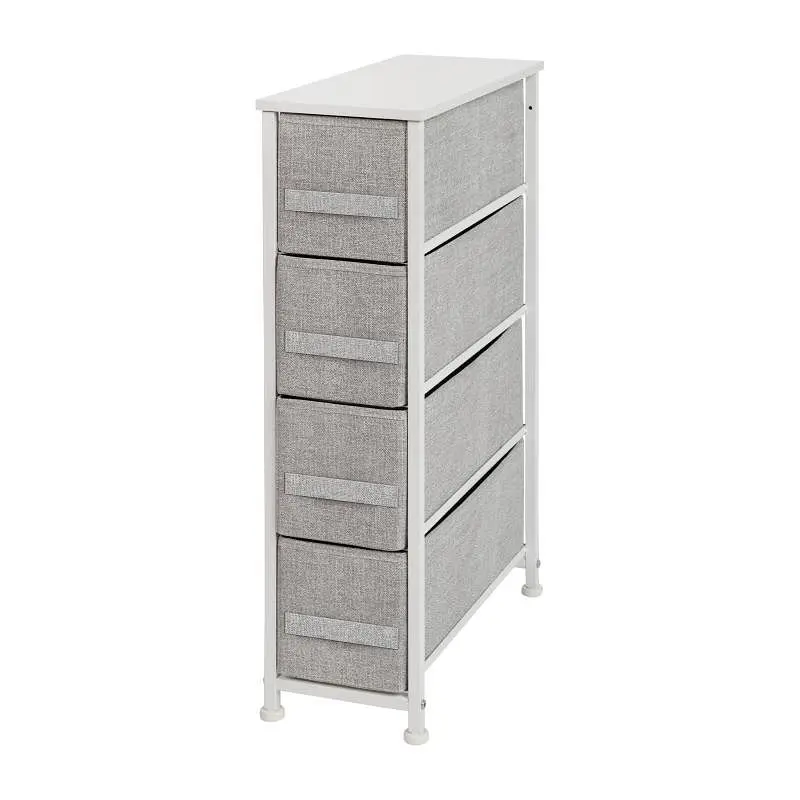 Flash Furniture Harris 4 Drawer Slim Wood Top White Cast Ductile Iron Frame Dresser Storage Tower Light Gray Easy Pull Fab...