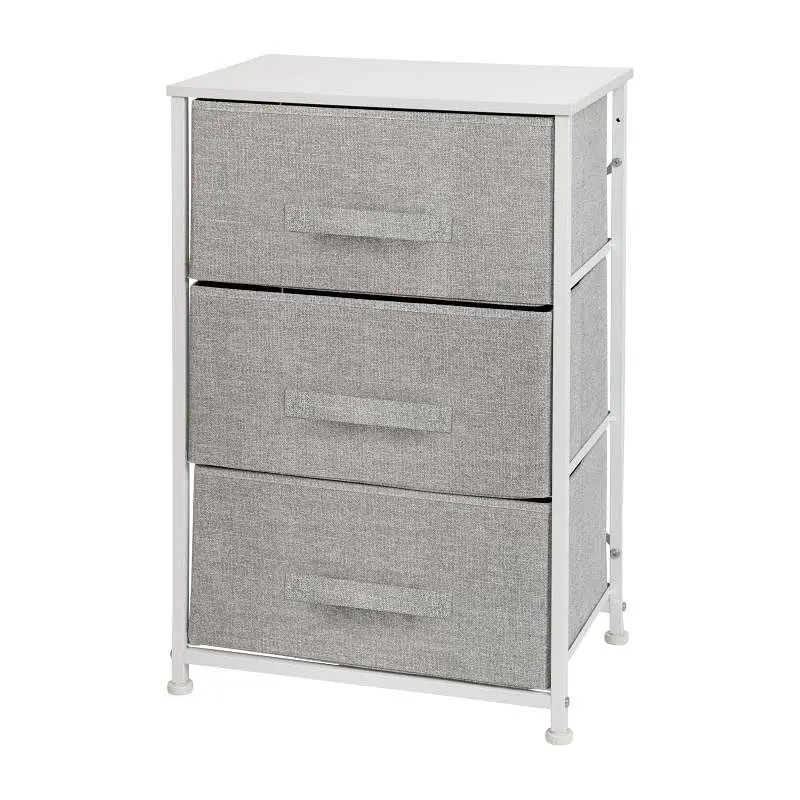 Flash Furniture Harris 3 Drawer Wood Top Pure White Cast Cast Iron Frame Vertical Storage Dresser Light Gray Easy Pull Fab...