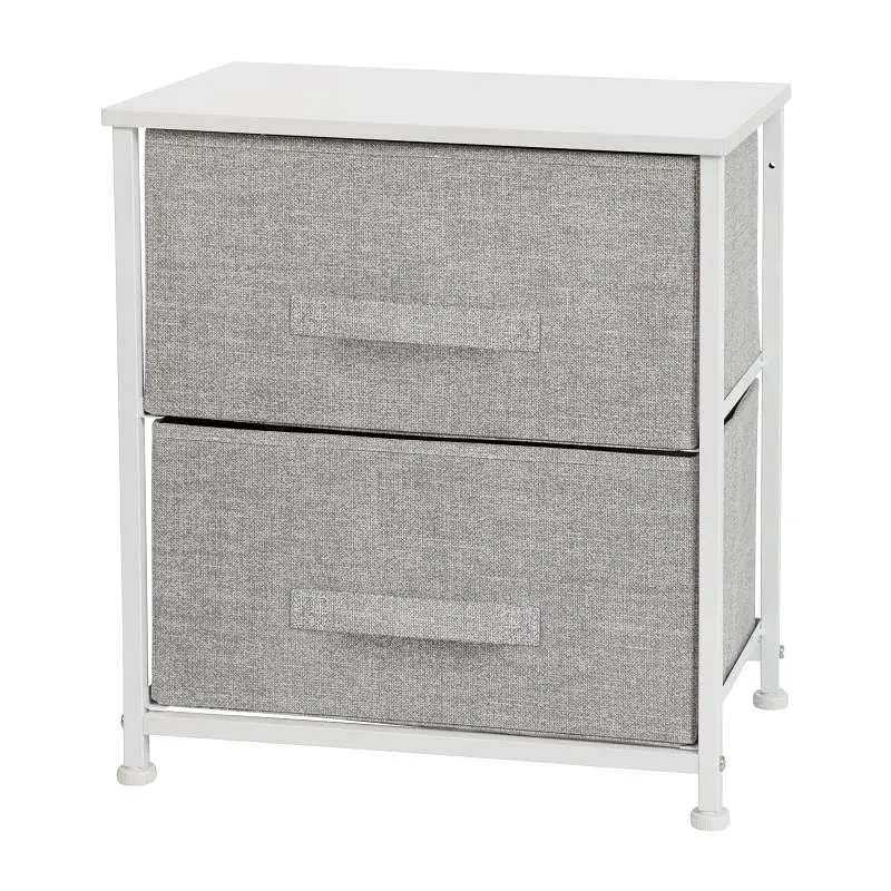 Flash Furniture Harris 2 Drawer Wood Top White Nightstand Storage Arranger Cast Iron Frame and Light Gray Easy Pull Fabric...