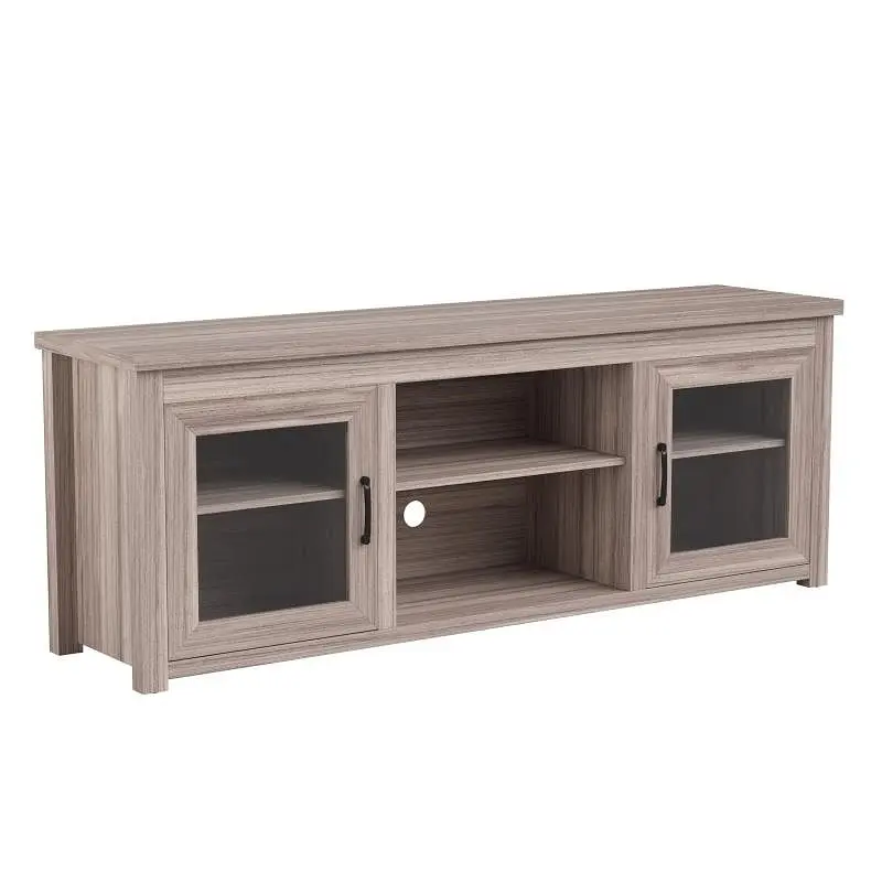Flash Non-Slip Furniture Sheffield Timeless TV Stand up to 80" TVs - Graphite Wash Oak Finish Full Glass Doors 65&quo...