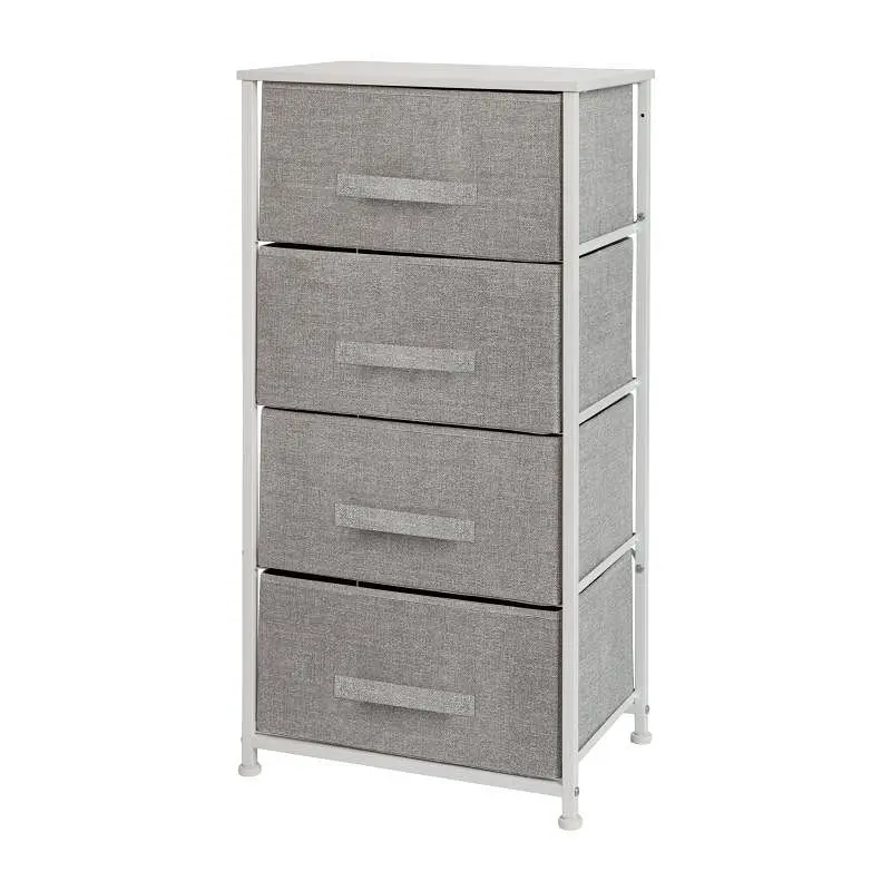 Flash Serrated Furniture Harris 4 Drawer Wood Top White Cast Iron Frame Vertical Storage Dresser Light Gray Easy Pull Fabr...