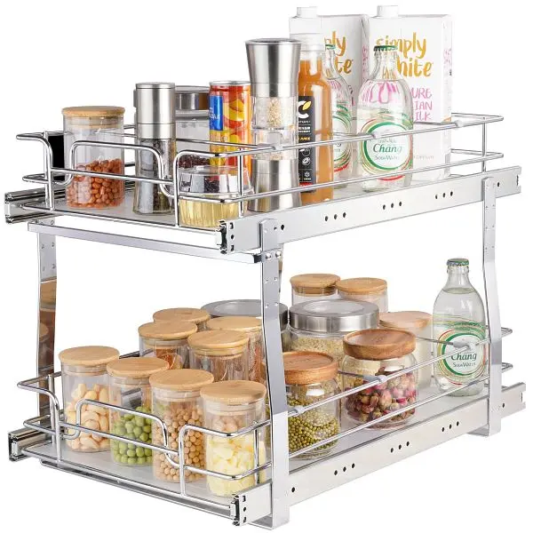VEVOR 2 Tier 13"W x 21"D Pull Out Cabinet Arranger, Heavy Duty Slide Out Pantry Shelves, HGS214W21D15H80OCV0