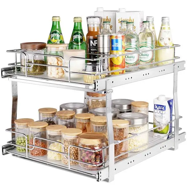 VEVOR 2 Tier 17"W x 21"D Pull Out Cabinet Arranger, Heavy Duty Slide Out Pantry Shelves, HGS217W21D15HO4AUV0