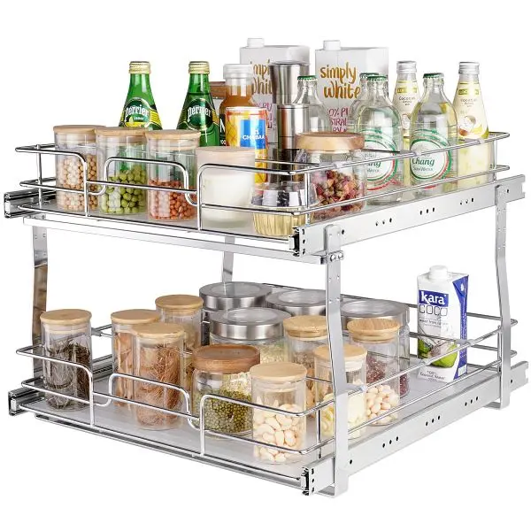 VEVOR 2 Tier 19"W x 20"D Pull Out Cabinet Arranger, Heavy Duty Slide Out Pantry Shelves, HGS220W21D15HSW3PV0