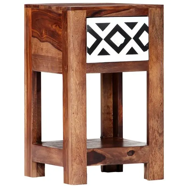 vidaXL Bedside Cabinet 11.8"x11.8"x19.6" Solid Sheesham Wood, Espresso colored, 247732