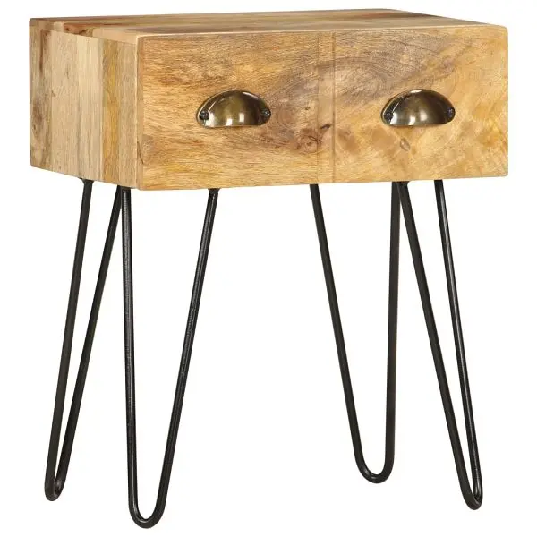 vidaXL Bedside Cabinet 15.7"x11.8"x19.7" Solid Mango Wood, Brown colored, steel legs, 286124