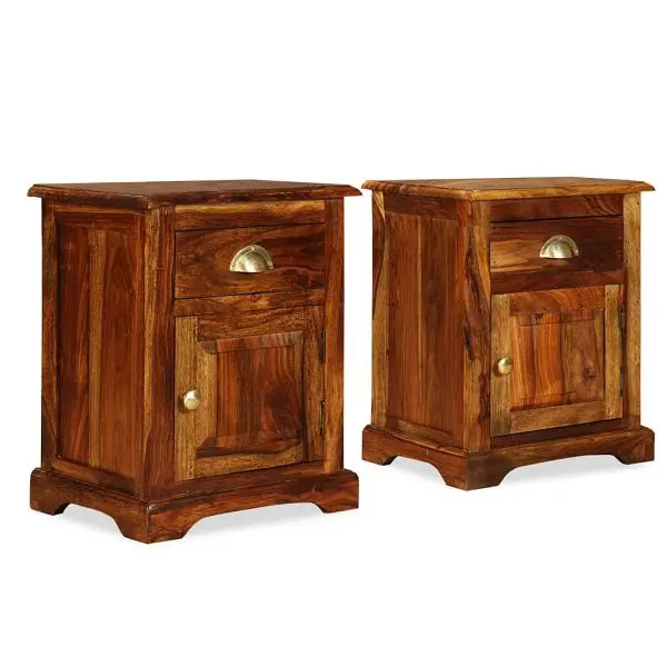 vidaXL Bedside Cabinet 2 pieces 15.7"x11.8"x19.7" Solid Sheesham Wood, Chocolate colored, 243939