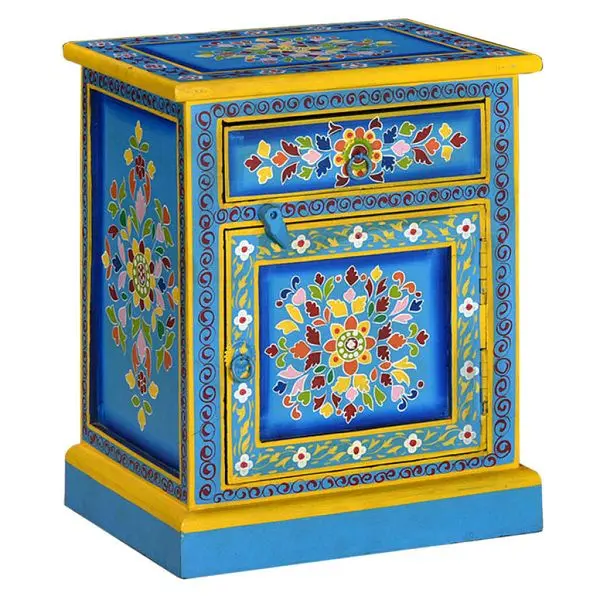 vidaXL Bedside Cabinet Solid Mango Wood Turquoise Hand Enamel Finish, 244834