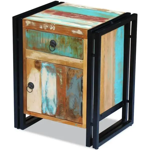 vidaXL Bedside Cabinet Solid Reclaimed Wood, Multicolour colored, 243278