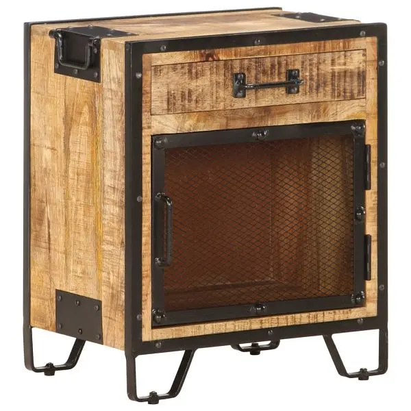 vidaXL Green Bedside Cabinet 16.9"x11.8"x20.1" Solid Rough Mango Wood, Espresso colored, 285892