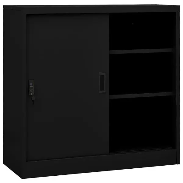 vidaXL Grip Office Cabinet Sliding Door Black 35.4"x15.7"x35.4" Steel, 335952