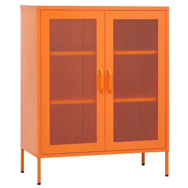 vidaXL Heat-Resistant Storage Cabinet Orange 31.5"x13.8"x40" Steel, 2 glass doors, 336174
